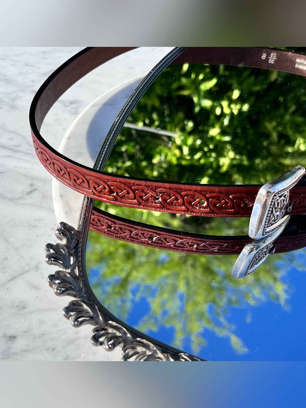 Vintage Lee River, Made in Ireland, Celtic, Brown Leather Belt, Silver Hardware - Picture 4 of 10
